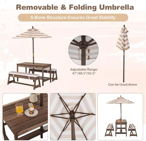 โต๊ะปิกนิกสำหรับเด็ก, ชุดโต๊ะแ - Kids Outdoor Bench With Umbrella บทวิจารณ์และราคา