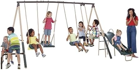 ชุดสนามเด็กเล่นกลางแจ้งสำหรับเ - Kids Outdoor Swing Set With Slide บทวิจารณ์และราคา