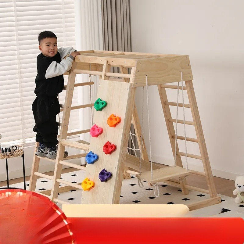 JMZ ชุดเครื่องเล่นปีนป่ายไม้สำ - Kids Outdoor Wooden Climbing Frame บทวิจารณ์และราคา