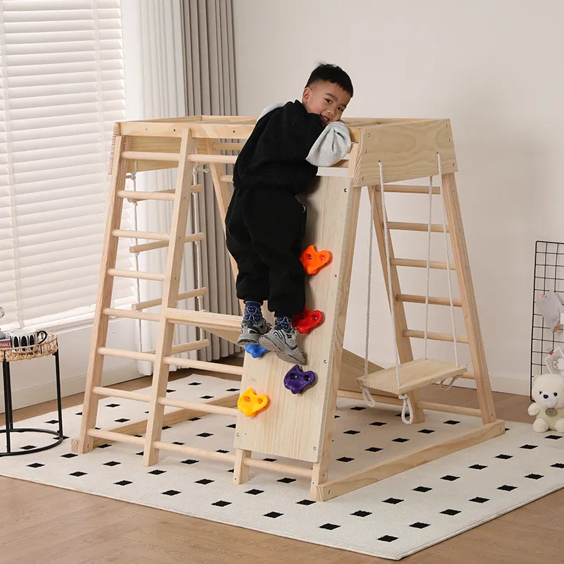 JMZ ชุดเครื่องเล่นปีนป่ายไม้สำ - Kids Outdoor Wooden Climbing Frame บทวิจารณ์และราคา