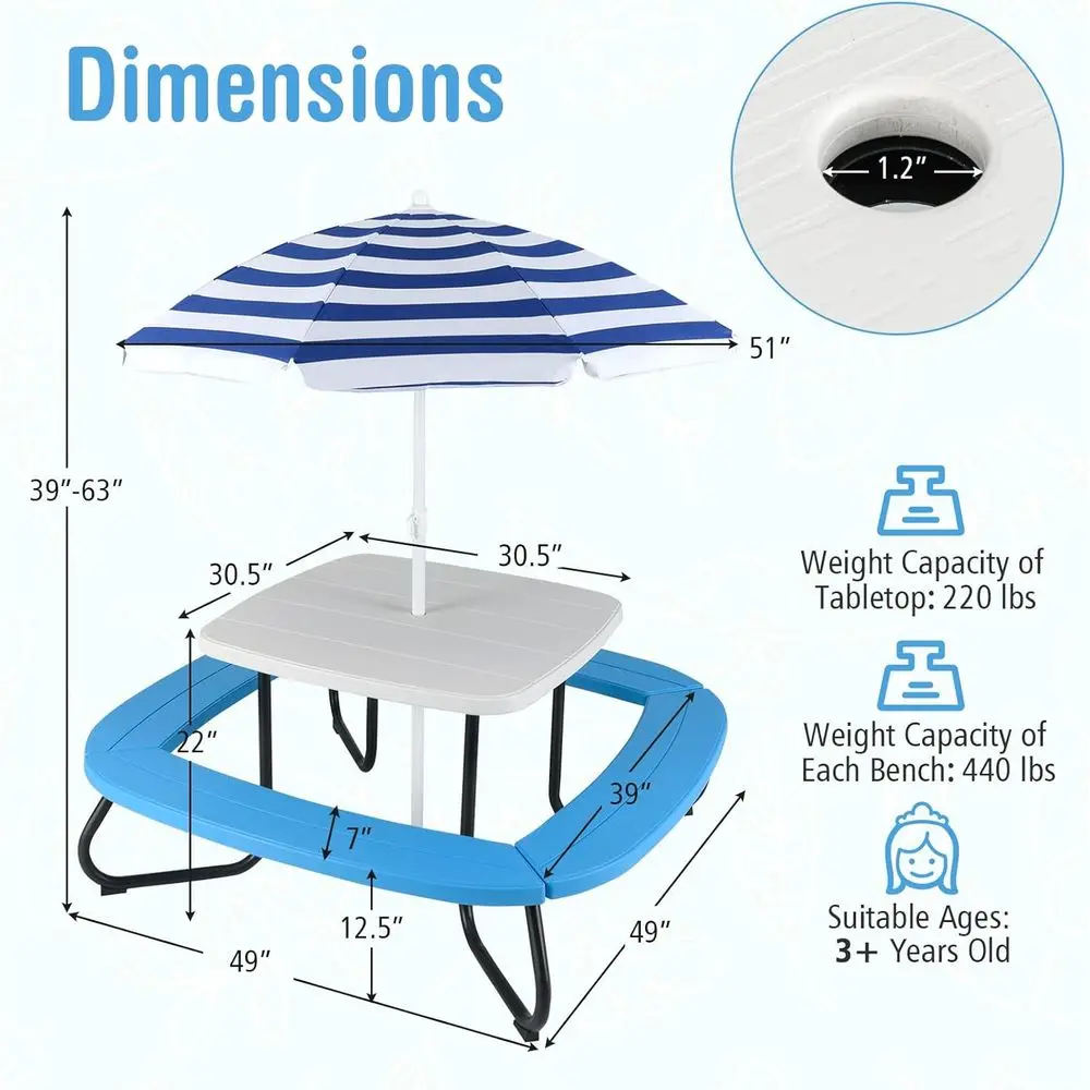 โต๊ะปิกนิกสำหรับเด็ก 8 ที่นั่ง - Kids Outdoor Bench With Umbrella บทวิจารณ์และราคา