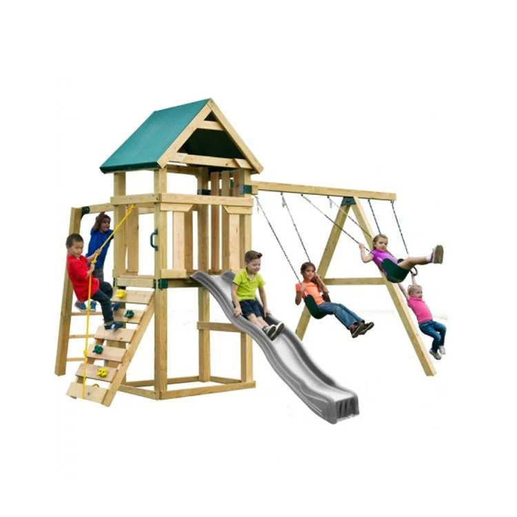 ชุดสไลเดอร์และชิงช้าไม้สำหรับเ - Kids Outdoor Swing Set With Slide บทวิจารณ์และราคา
