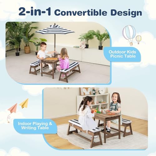 โต๊ะปิกนิกสำหรับเด็ก ชุดโต๊ะแล - Kids Outdoor Bench With Umbrella บทวิจารณ์และราคา