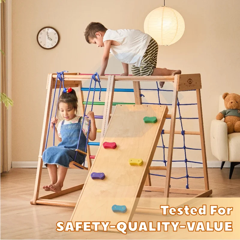 ชุดโครงสร้างปีนป่ายไม้สำหรับเด - Kids Outdoor Swing Set With Slide บทวิจารณ์และราคา