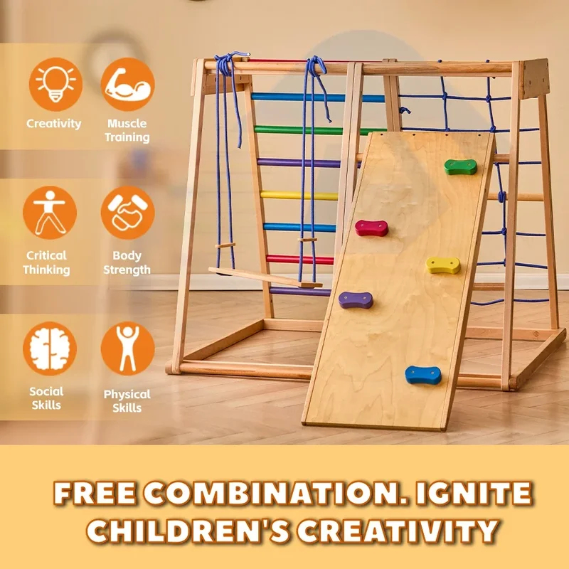 ชุดโครงสร้างปีนป่ายไม้สำหรับเด - Kids Outdoor Swing Set With Slide บทวิจารณ์และราคา