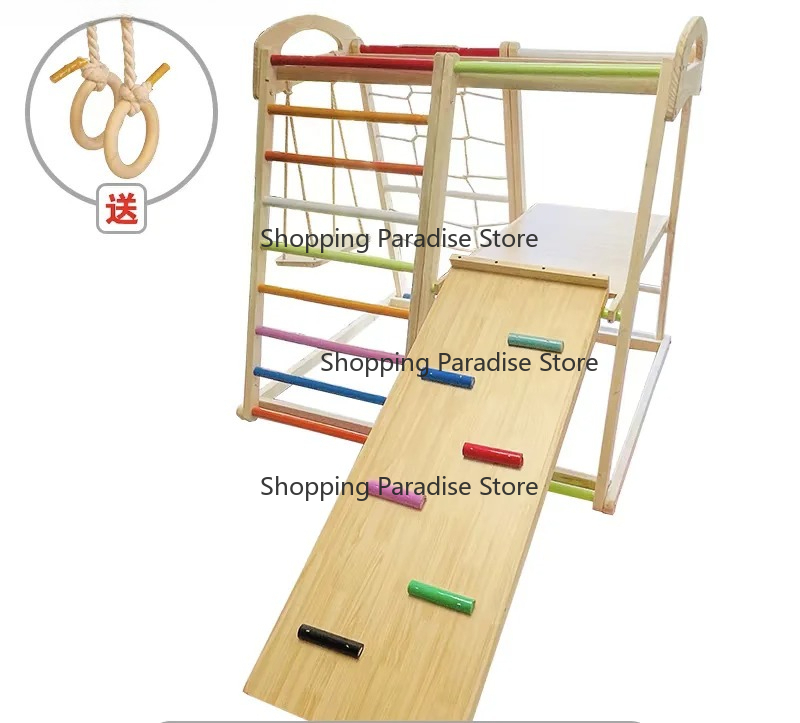 ชุดโครงสร้างปีนป่ายไม้รูปทรงรุ - Kids Outdoor Wooden Climbing Frame บทวิจารณ์และราคา