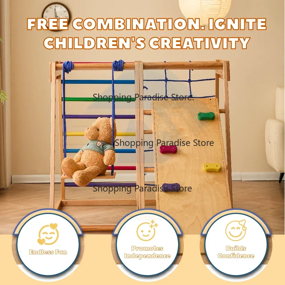 ชุดโครงสร้างปีนป่ายไม้รูปทรงรุ - Kids Outdoor Wooden Climbing Frame บทวิจารณ์และราคา