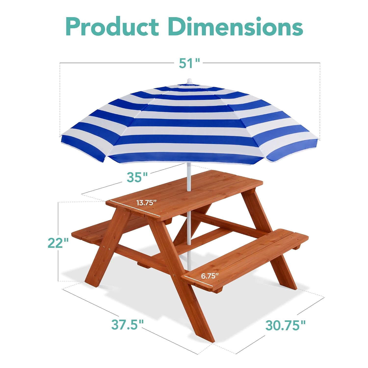 โต๊ะปิกนิกไม้สำหรับเด็กพร้อมร่ - Kids Outdoor Bench With Umbrella บทวิจารณ์และราคา