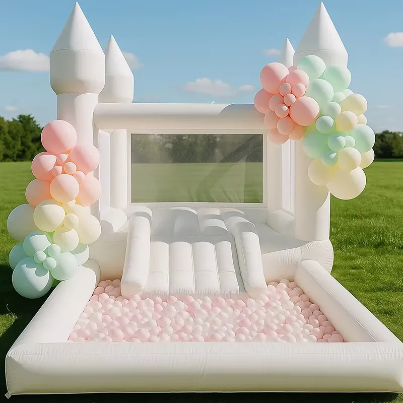 บ้านลมสีขาวขนาด 20264 ตารางเมต - Kids Outdoor Inflatable Water Slide บทวิจารณ์และราคา