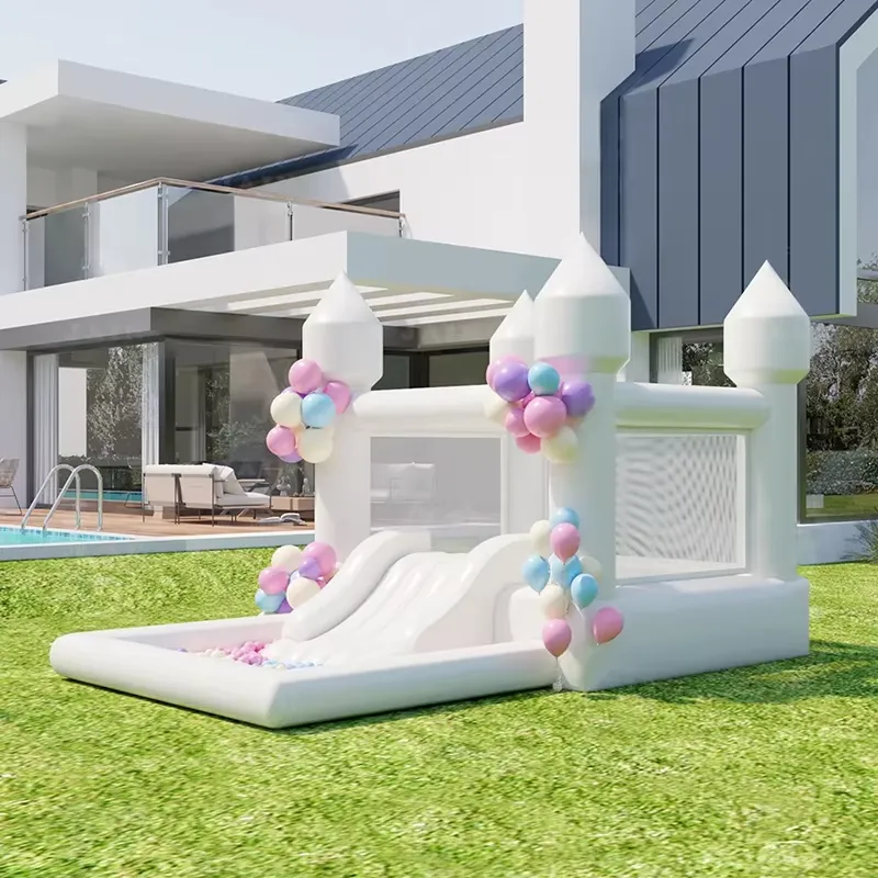 บ้านลมสีขาวขนาด 20264 ตารางเมต - Kids Outdoor Inflatable Water Slide บทวิจารณ์และราคา