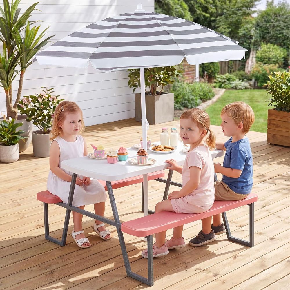 โต๊ะปิกนิกสำหรับเด็ก, ชุดโต๊ะแ - Kids Outdoor Bench With Umbrella บทวิจารณ์และราคา