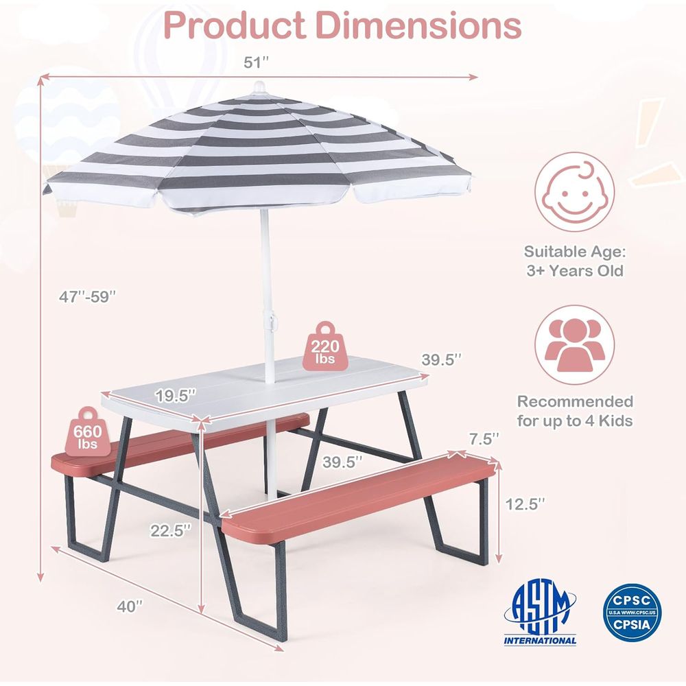 โต๊ะปิกนิกสำหรับเด็ก, ชุดโต๊ะแ - Kids Outdoor Bench With Umbrella บทวิจารณ์และราคา